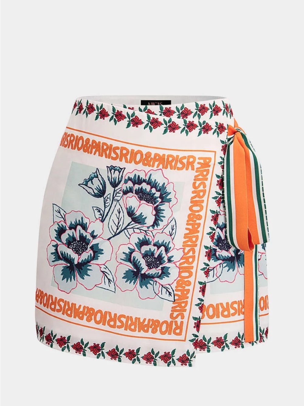Floral Wrap Mini Skirt with Orange Trim